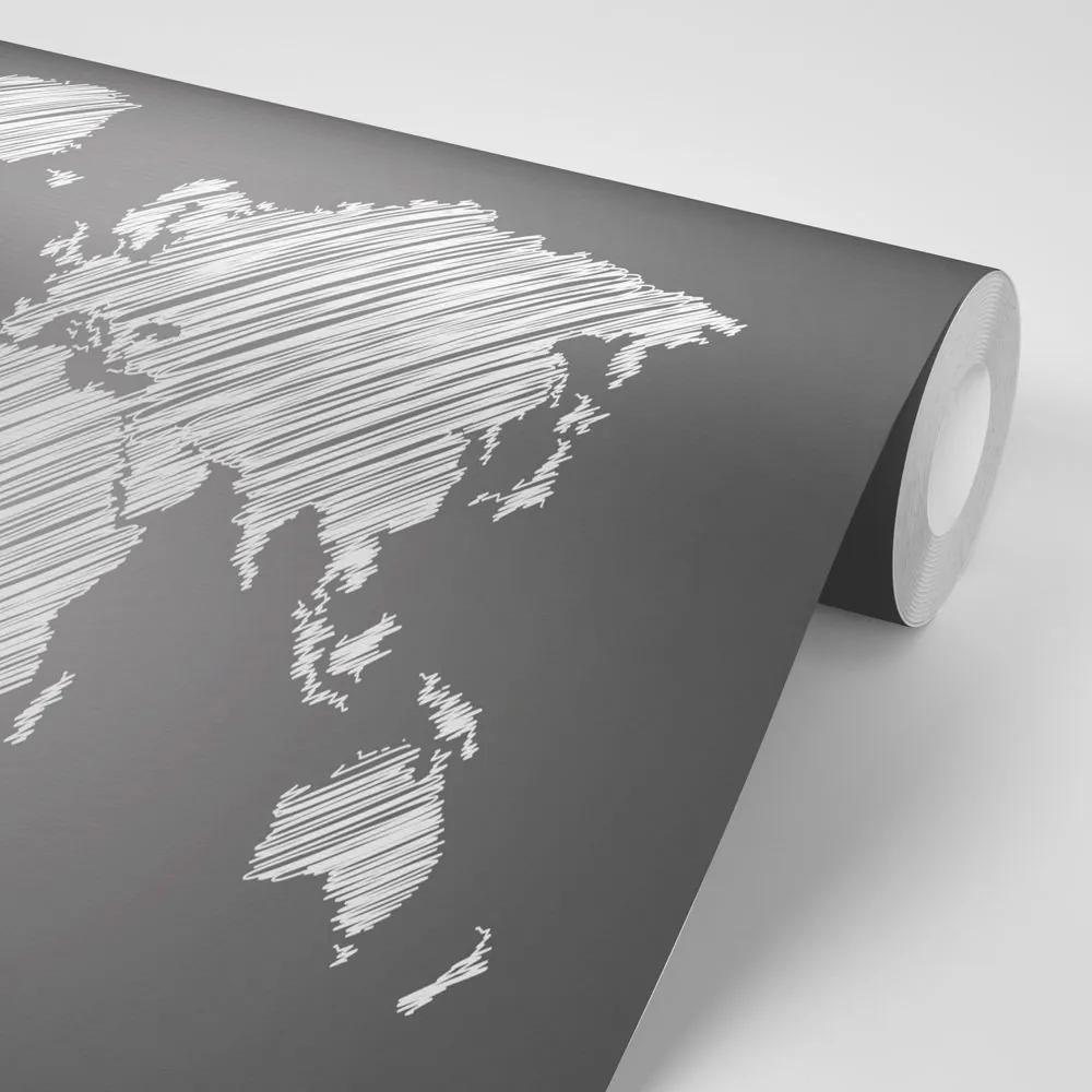 Samolepiaca tapeta šrafovaná mapa sveta v čiernobielom prevedení - 150x100