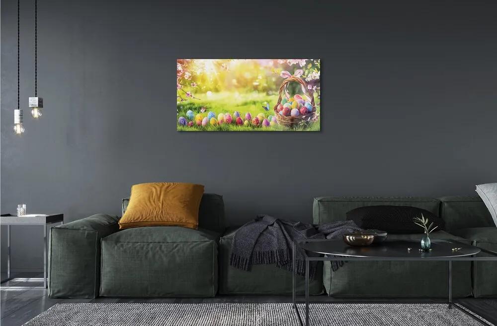 Sklenený obraz Basket vajcia kvetina lúka 100x50 cm