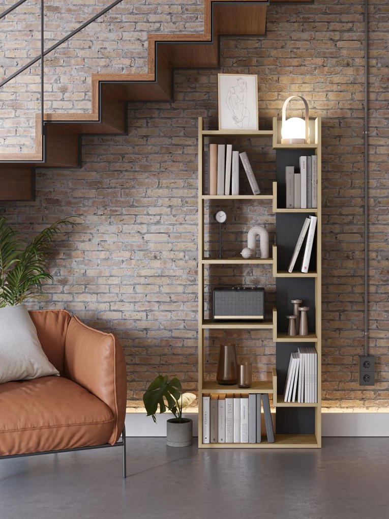 Moderná knižnica Houseland Oppa dub zafírový/čierna