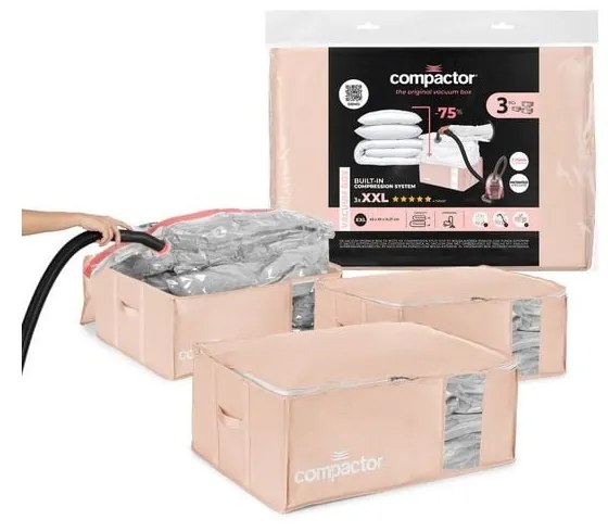 Vákuové plastové úložné boxy na oblečenie v súprave 3 ks 65x45x27 cm Pink Edition – Compactor