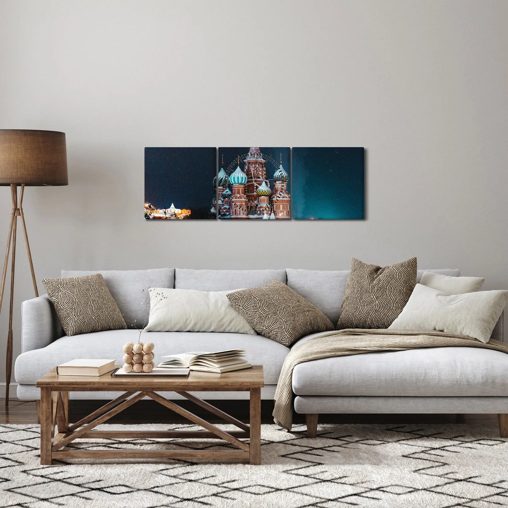 Obraz stavby v Rusku (s hodinami) (90x30 cm)