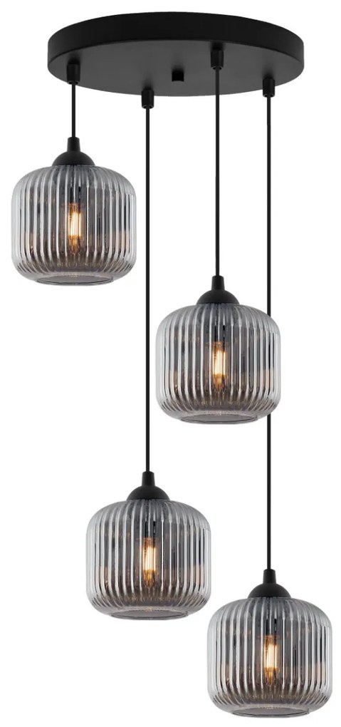 Závesné svietidlo Riffle, 4x grafitové sklenené tienidlo, o