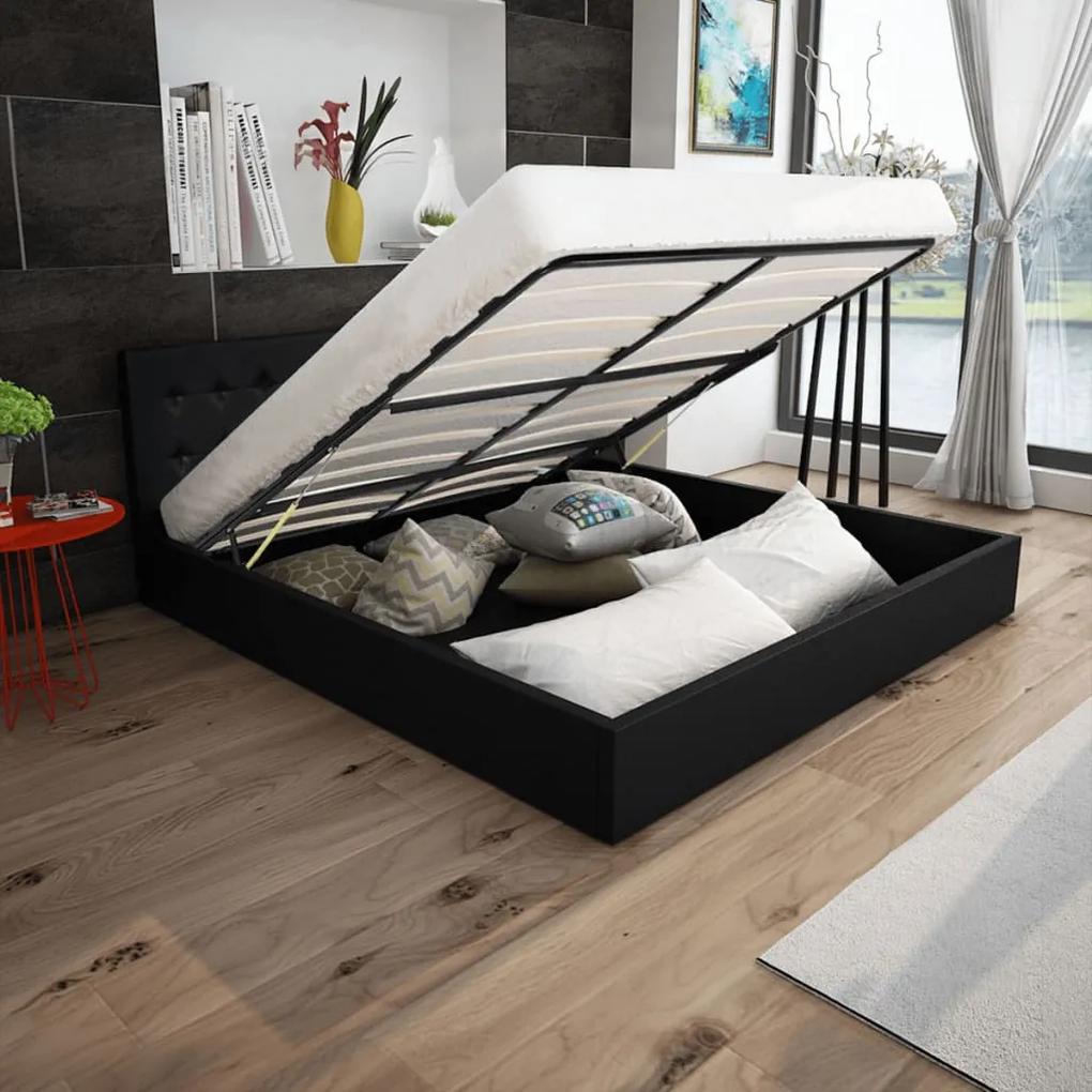 vidaXL Rám postele s výklopným roštom, umelá koža, 160x200 cm, čierny