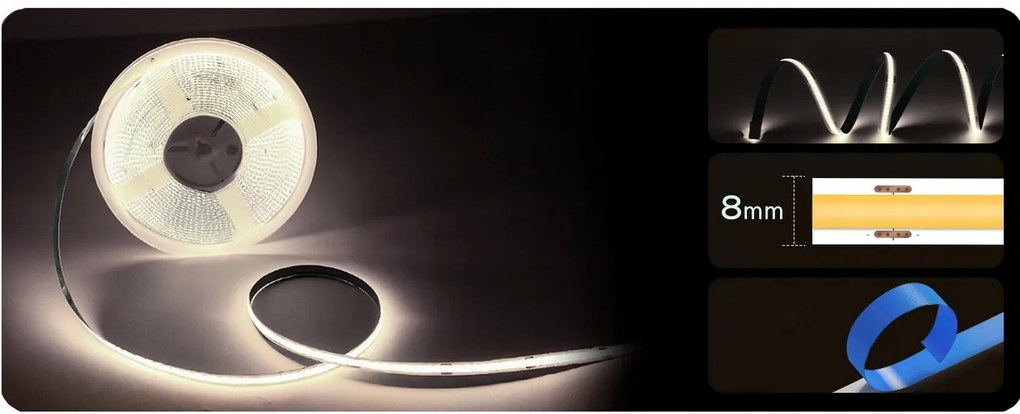 BERGE LED pásik COB Neon 12V - 480D - 9W/m - IP67 - 990lm - 5m - studená farba
