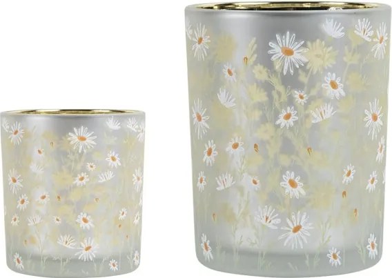 Sklenený svietnik so sedmokráskami Wild Flowers Daisies M - Ø 10*12 cm