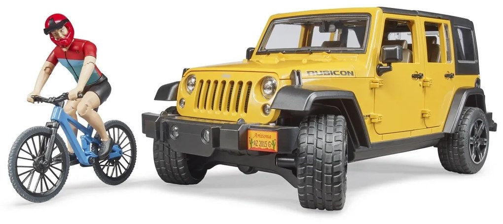 Bruder 2543 jeep Wrangler Rubicon Unlimited s horským bicyklom a cyklistom, 3 ks