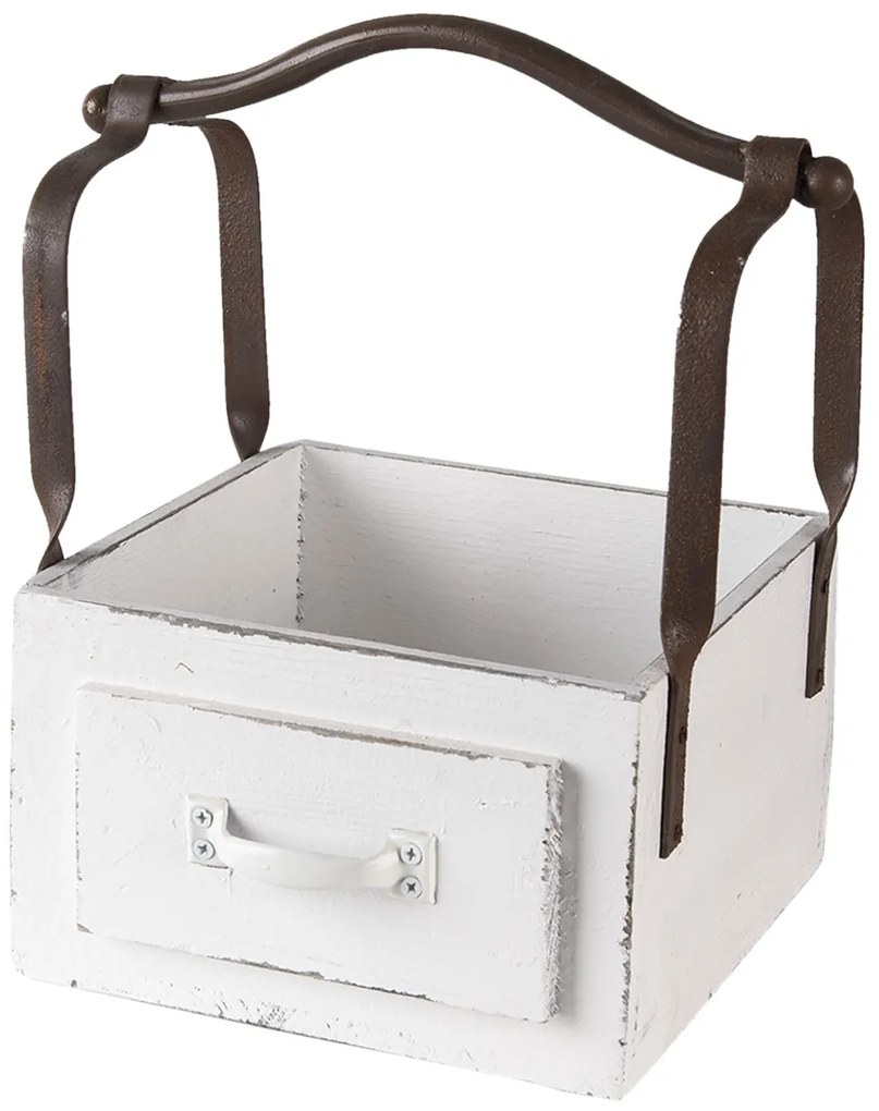 Biela drevená retro debnička s rukoväťou - 24 * 19 * 28 cm