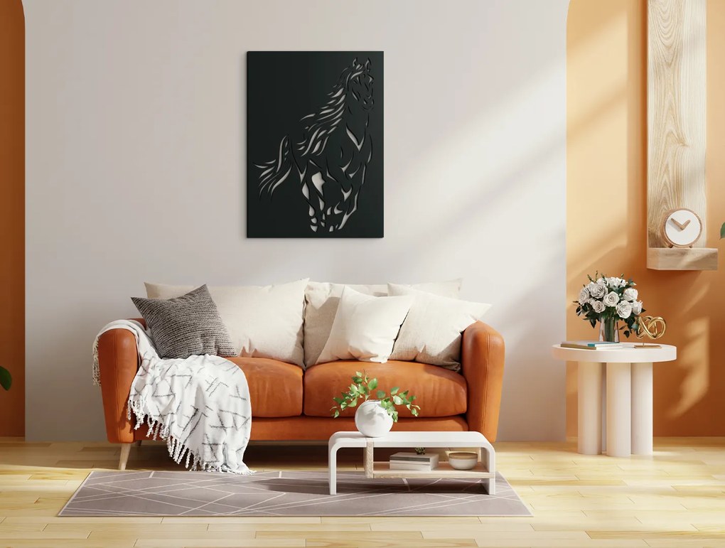 drevko 3D obraz na stenu Cválajúci kôň Rozmer obrazu: 44,5 x 32,5 cm, Farba dekorácie: Čierna