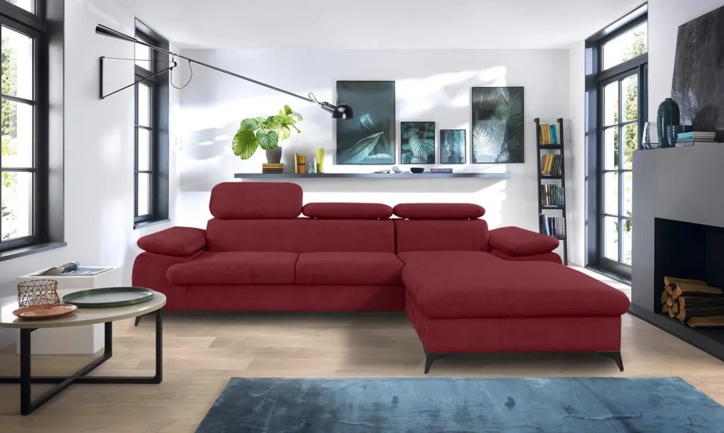 Rohová sedacia súprava Scala, červená látka, pravý roh