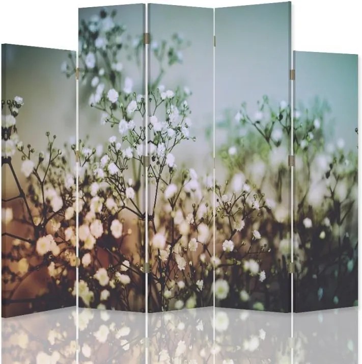 CARO Paraván - Plants With White Flowers | päťdielny | obojstranný 180x180 cm