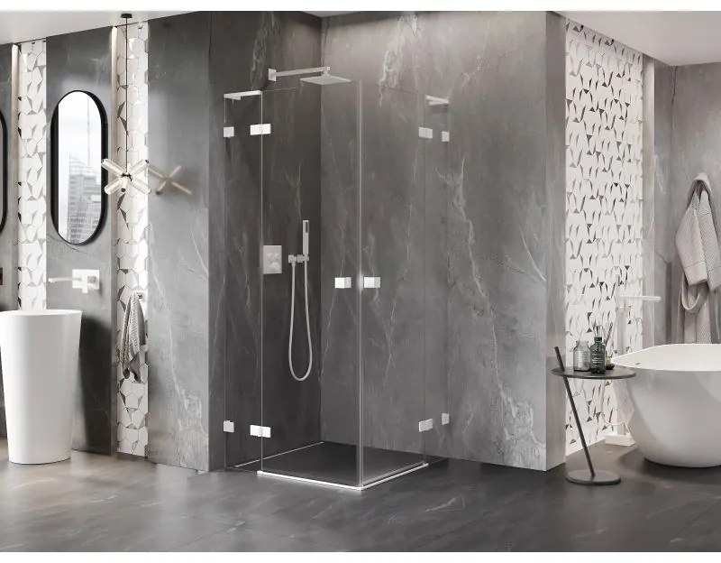 Mexen Lunar, L Duo výklopný sprchový kút 95 x 95 cm, 8mm číre sklo, biely profil, 834L-095L-095P-20-00