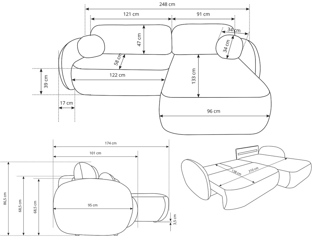 Rohová rozkladacia sedačka Olio - krémová Strana: Pravá