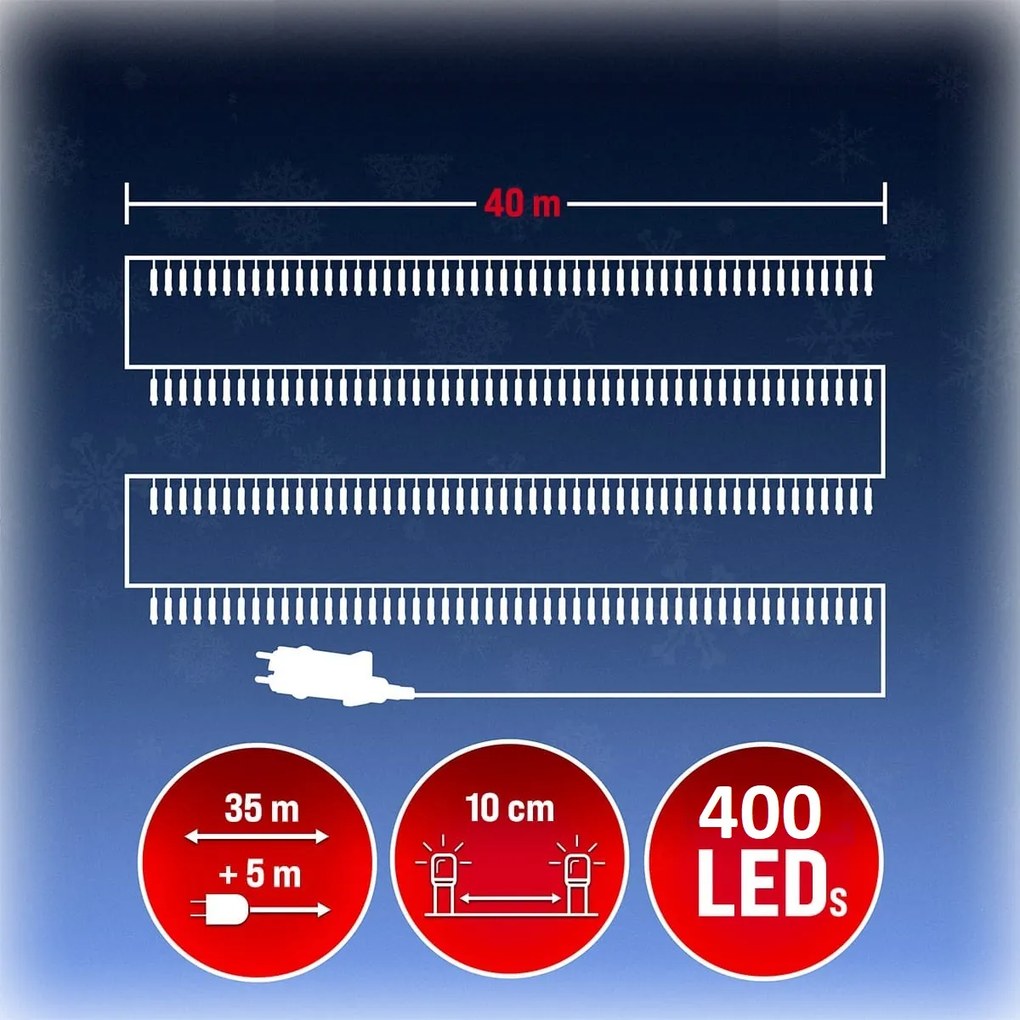 Vianočná svetelná reťaz SIMPLE, 40m, studená biela Monzana