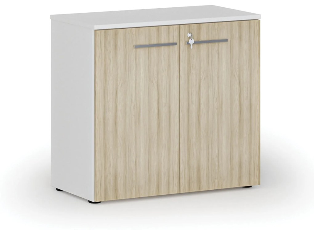 Kancelárska skriňa s dverami PRIMO WHITE, 740 x 800 x 420 mm, biela/dub prírodná