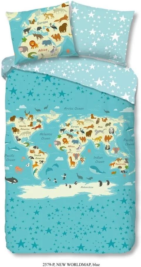 Detské bavlnené obliečky na jednolôžko Good Morning Worldmap, 140 × 200 cm