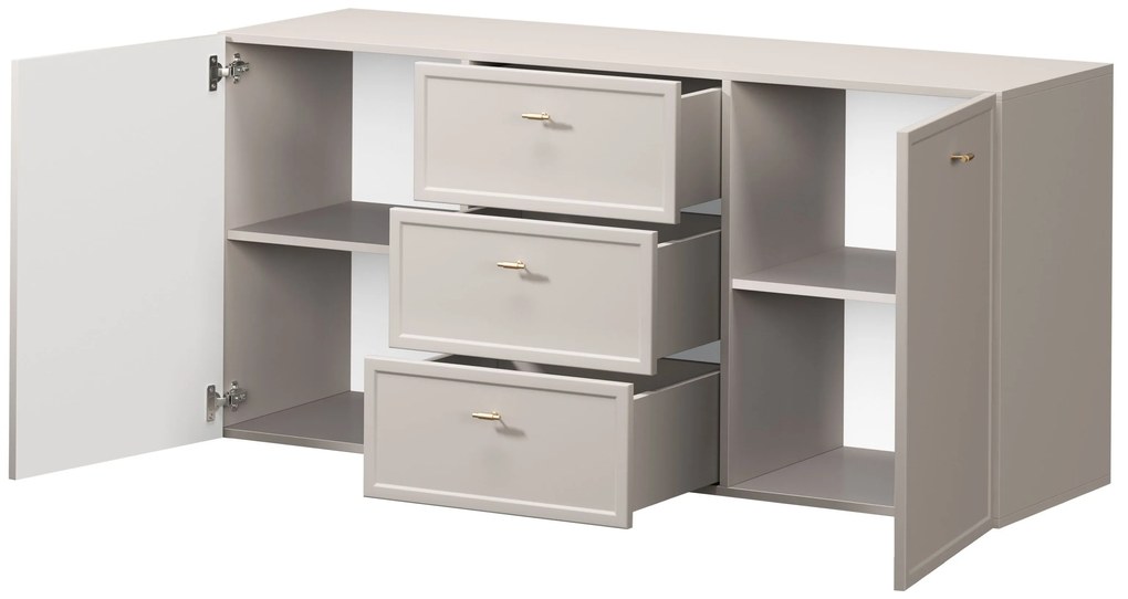 Závesná komoda Lorini 150 cm so zásuvkami - kašmír / zlaté úchytky T-bar