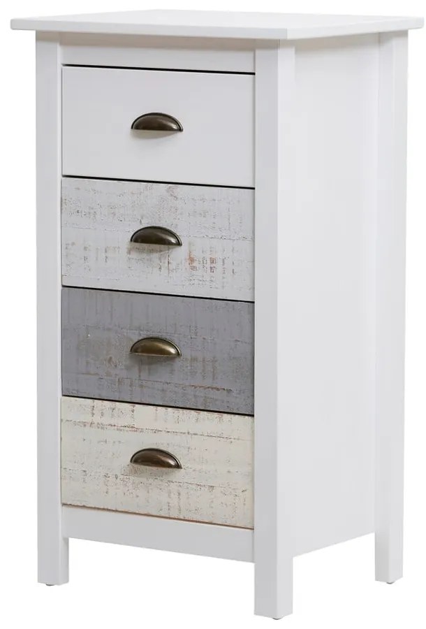 Vysoká bielo-sivá komoda so 4 zásuvkami Marckeric Romantica, 46 × 80 cm