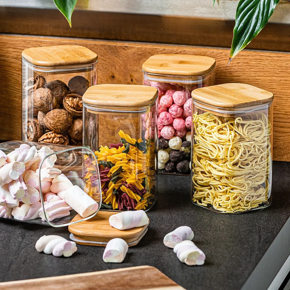 4Home Sklenená dóza na potraviny s vekom Bamboo, 950 ml, 950 ml
