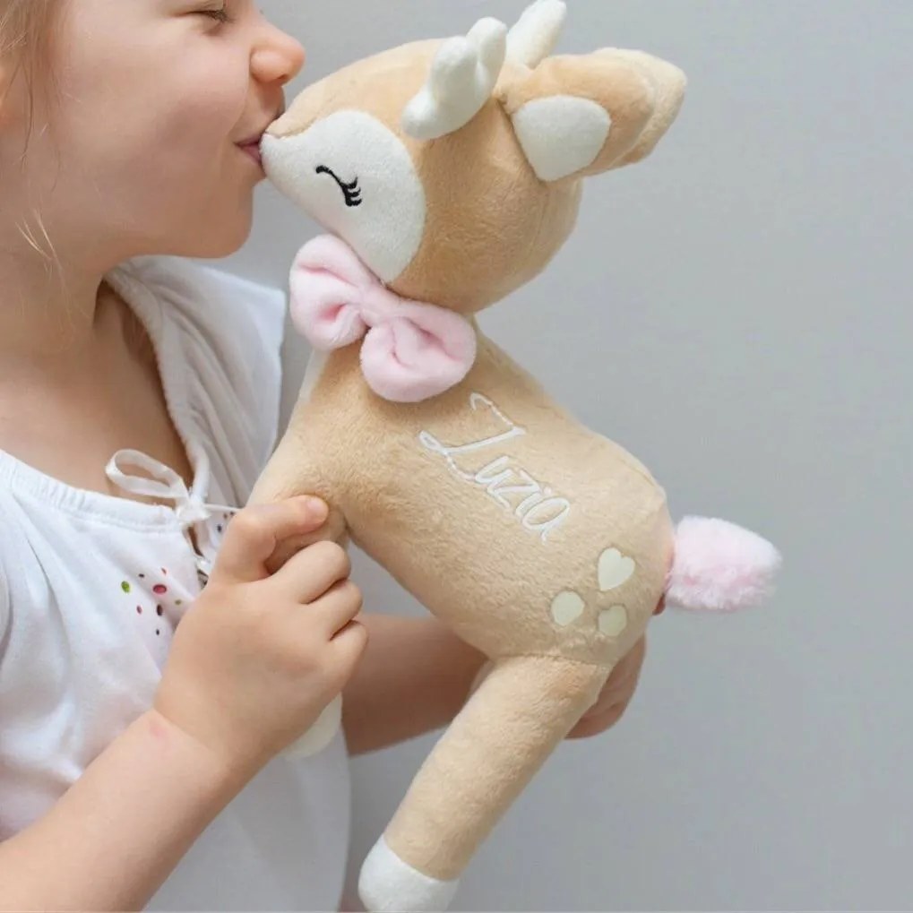 Plyšová srnka s mašľou ružová 35 cm