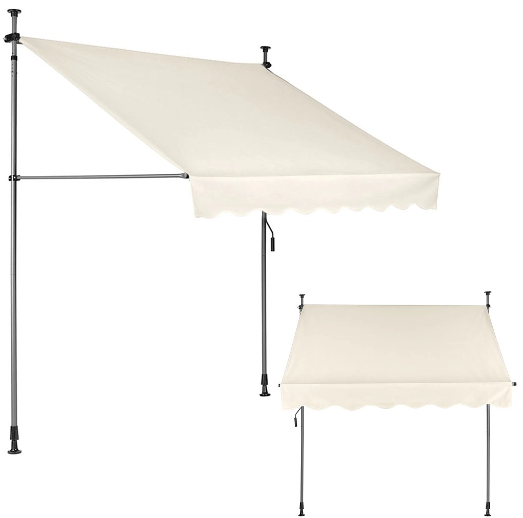 Balkónová slnečná markíza 200x120 cm, výškové nastavenie, vodotesná ručná kľuka, béžová, MultiGarden