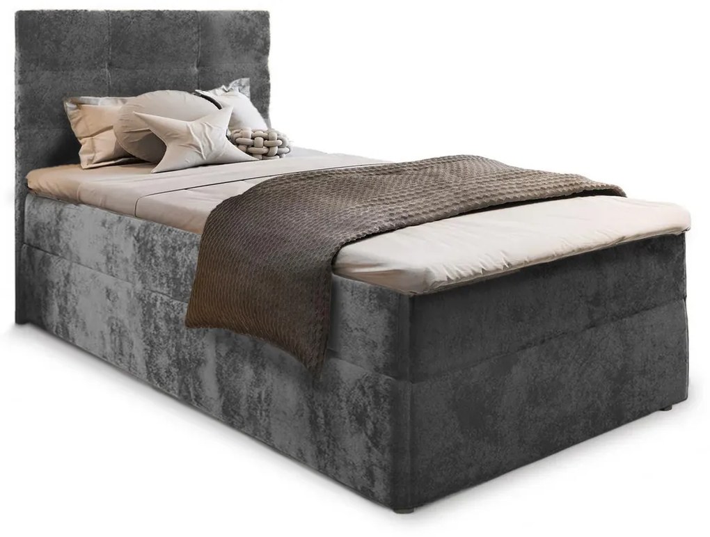 Čalúnená posteľ boxspring GLORIEN VELVET 90x200 cm sivá Matrac: Matrac Bonell pružinový