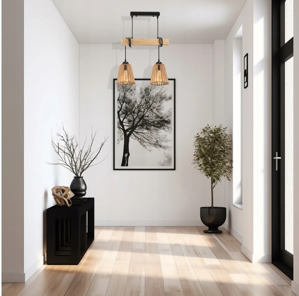 BERGE Závesné stropné LED svietidlo, drevený trám, 2xE27 kužeľový luster