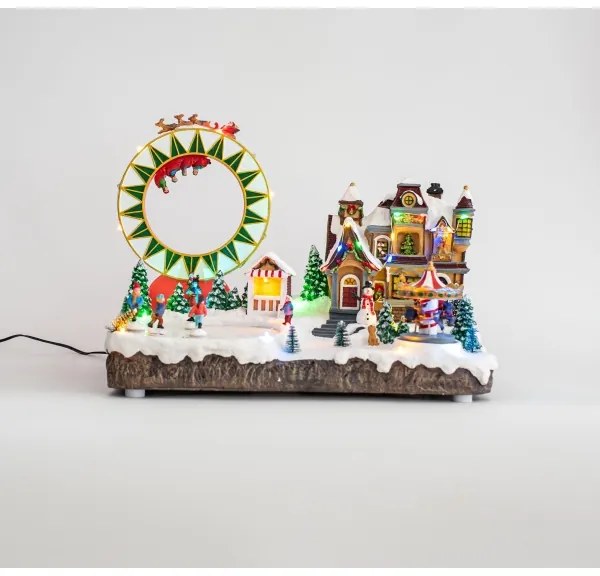 LED RGB Vianočná pohyblivá dekorácia s hudbou 30xLED/1,5W/230V zasnežená dedinka