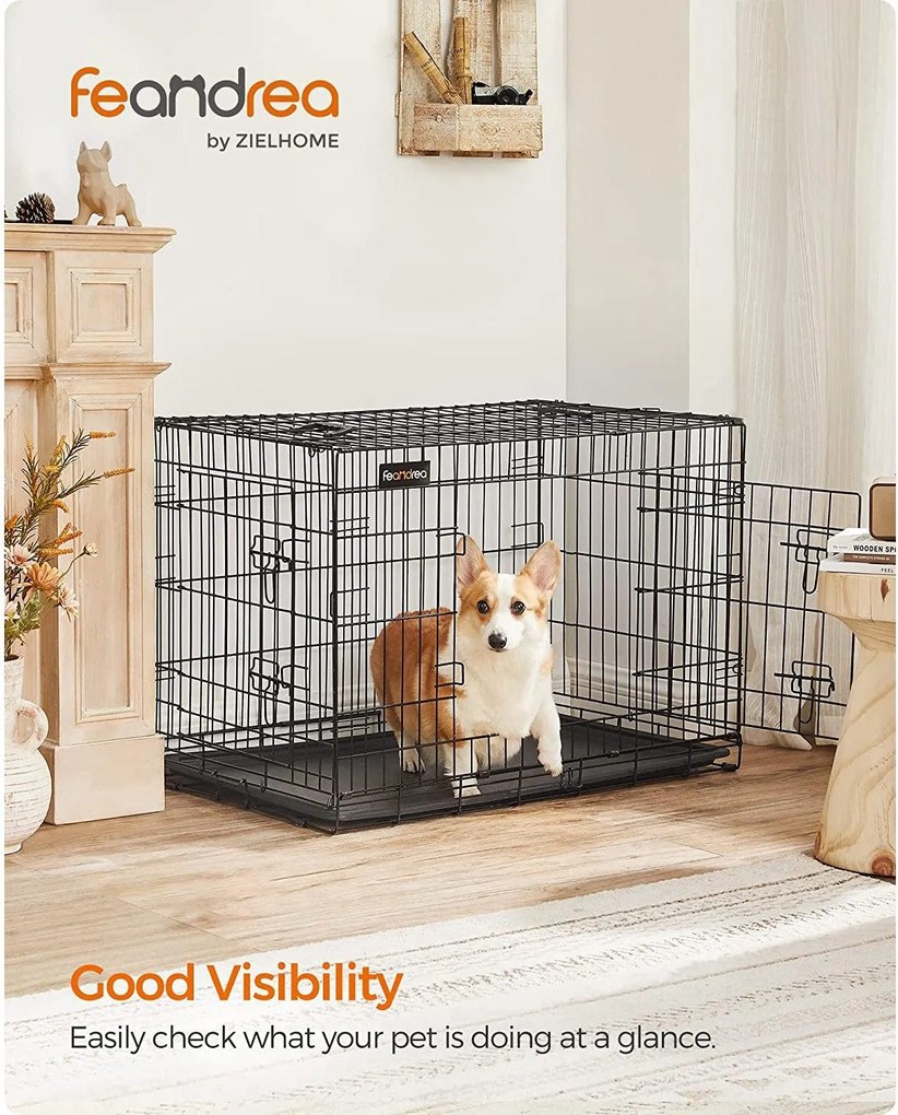 Skladacia klietka pre psa s 2 dvierkami, prepravka pre psa L, 92,5 x 57,5 x 64 cm, čierna