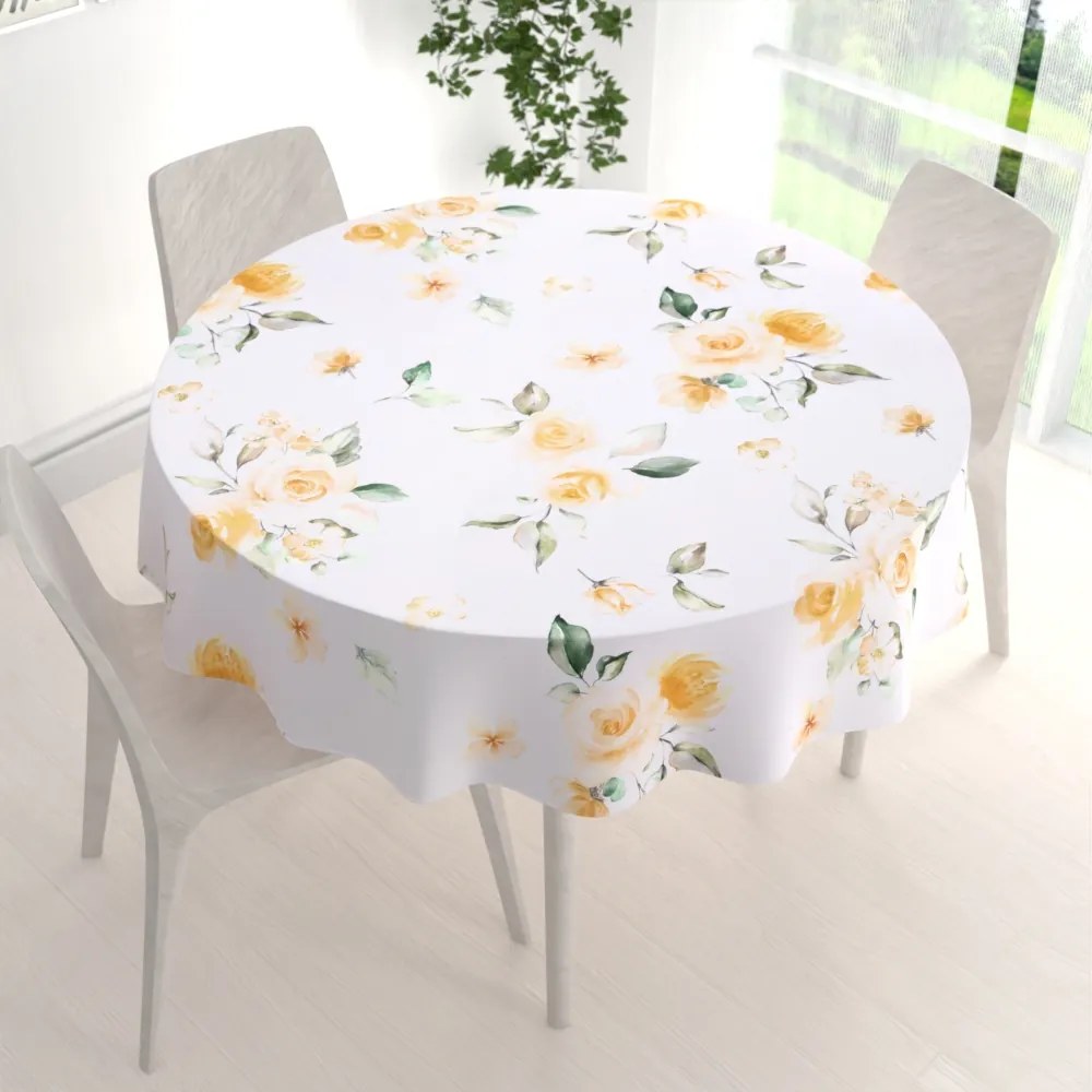 Biante Teflónový okrúhly obrus TF-043 Žlté ruže na bielom Ø 70 cm