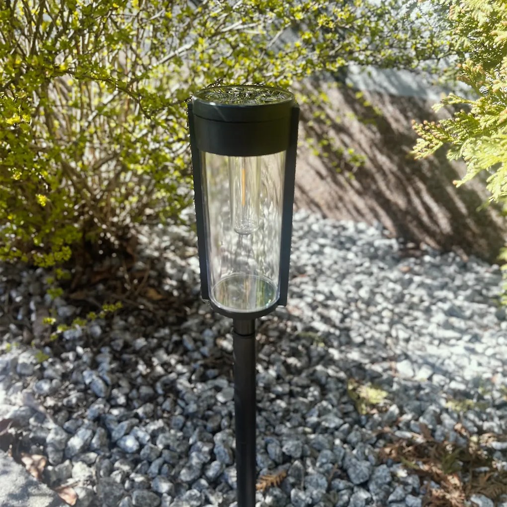 Ecolamp Exteriérové solárne zapichovacie svietidlo Path, 1x transparentné/čierne plastové tienidlo, sada 2ks