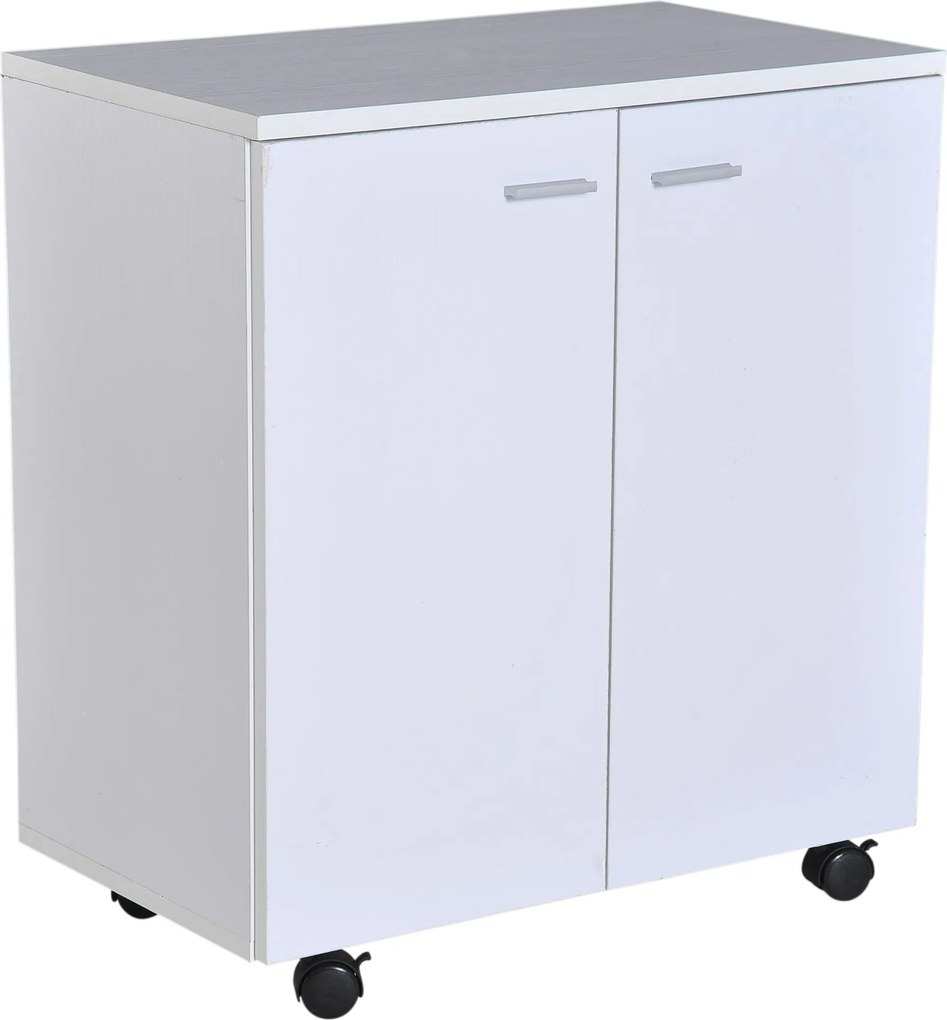 HOMCOM Mobilný TV stojan Drevená skrinka s kolieskami a 2 dverami 60x35x65cm | Aosom