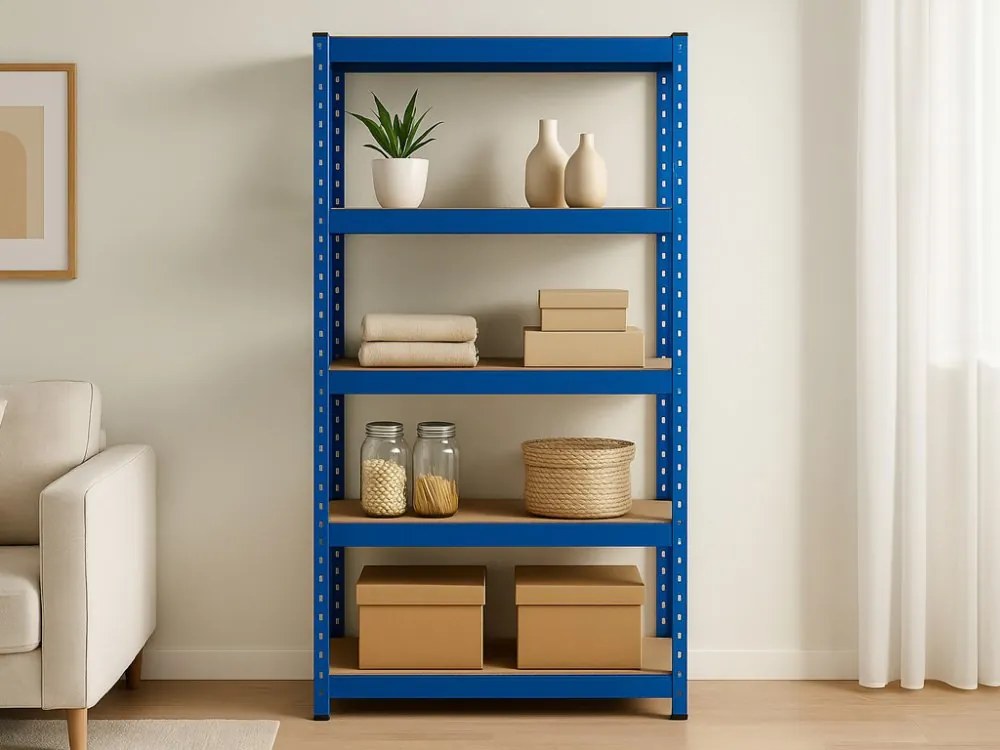 Akcia 20x Regál 150x70x30 cm lakovaný 4-policový, nosnosť 700 kg - modrý