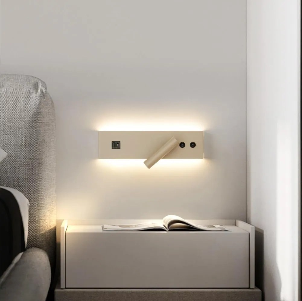 Brilagi-LED Nástenné bodové svietidlo s USB portom NOCTIS LED/3W/230V+LED/9W béžové