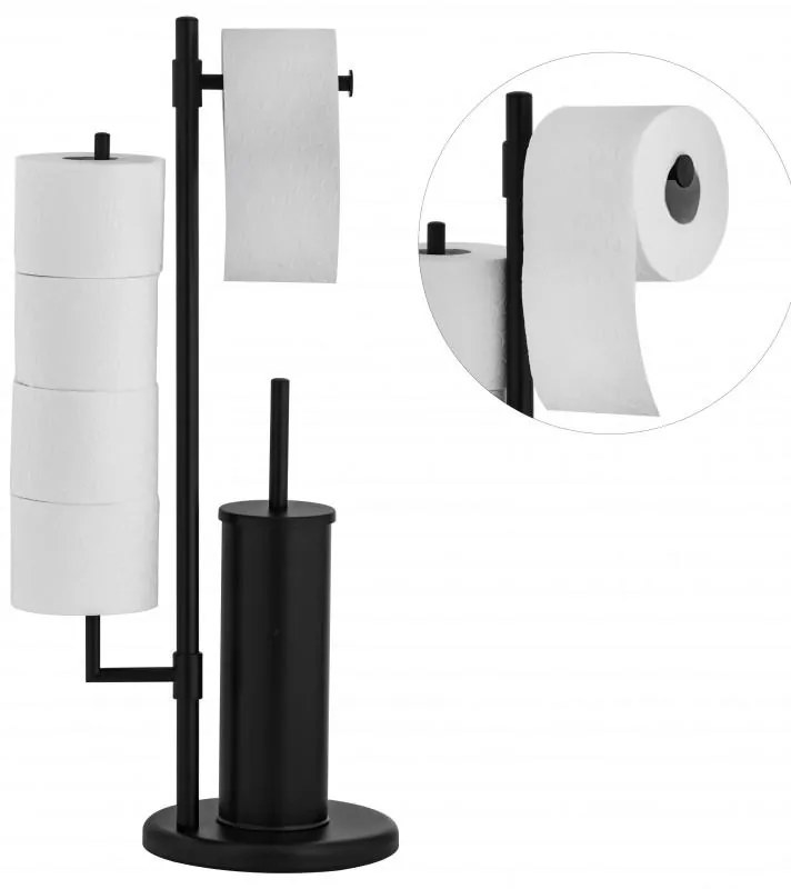 Erga Sisu, držiak na toaletný papier so zásobníkom a WC kefou 3v1, čierna matná, ERG-YKA-P.SISU-BLK