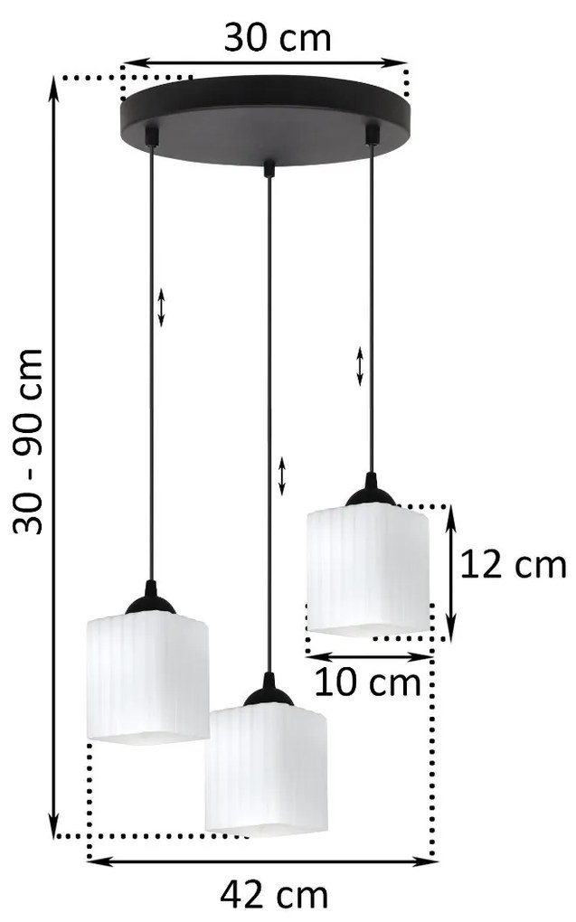 Závesné svietidlo Riffle Square, 3x biele sklenené tienidlo, b, o