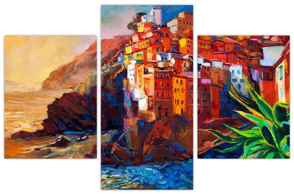 Obraz - Dedina na pobreží Cinque Terre, Talianska riviéra, moderný impresionizmus (90x60 cm)