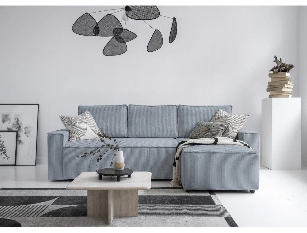 Svetlosivá menčestrová rozkladacia rohová pohovka (variabilná) Brave Dave – Miuform