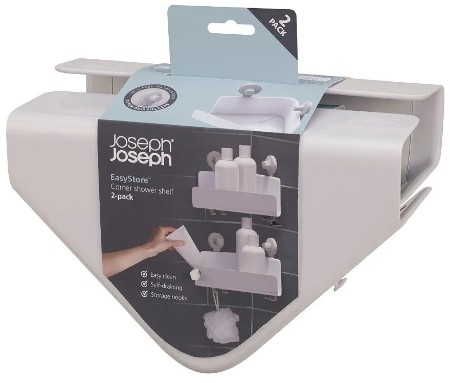 Biele rohové samodržiace plastové kúpeľňové poličky v súprave 2 ks EasyStore - Joseph Joseph