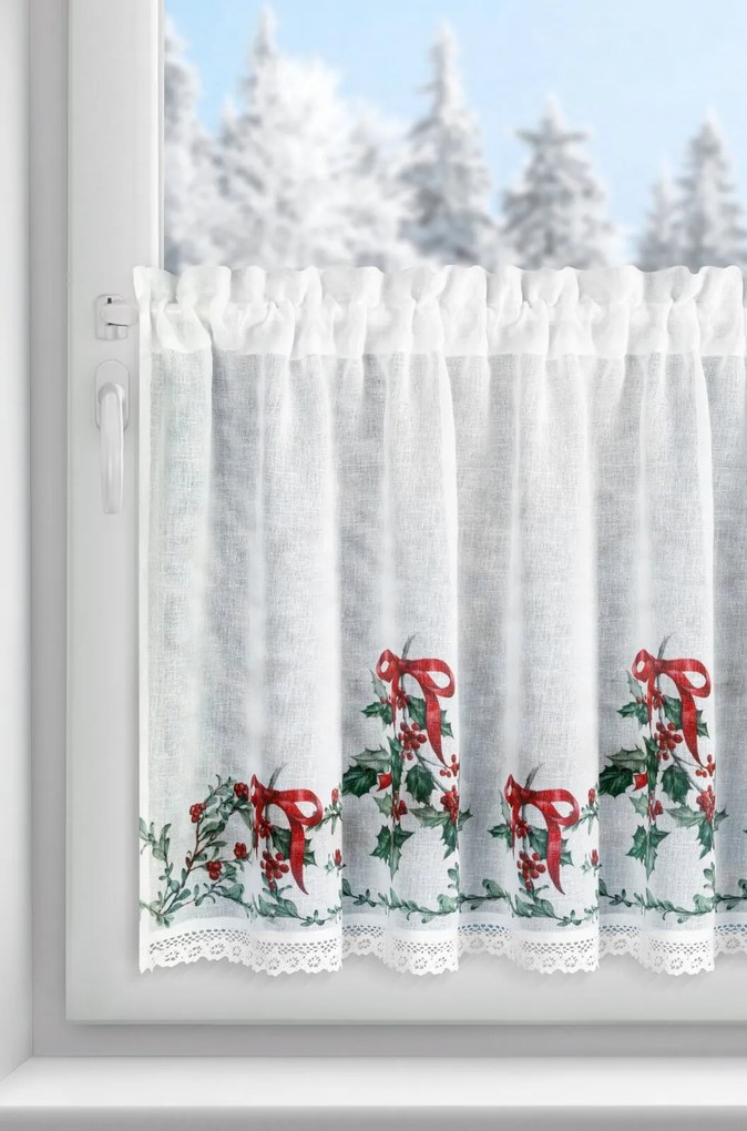 KRÁTKA VIANOČNÁ ZÁCLONA NA PÁSKE XMAS7 150X60 CM VZOROVANÁ