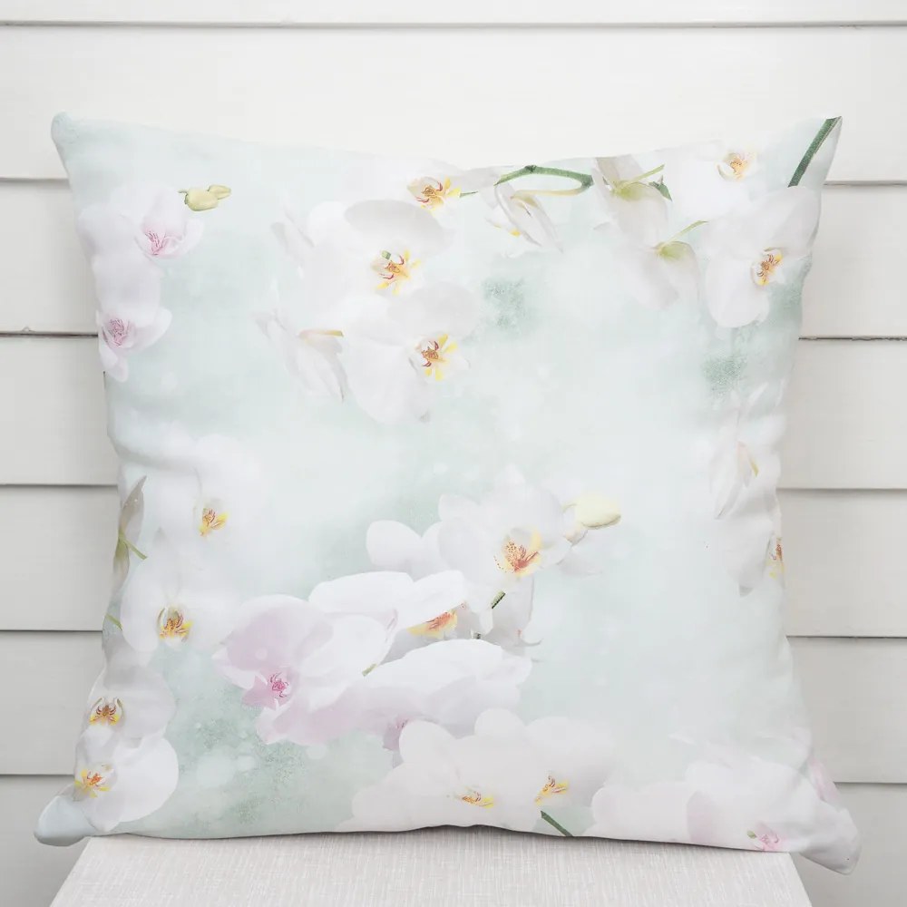 Biante Dekoračná obliečka na vankúš PM-019 Orchidey na svetlo zelenom 30 x 50 cm