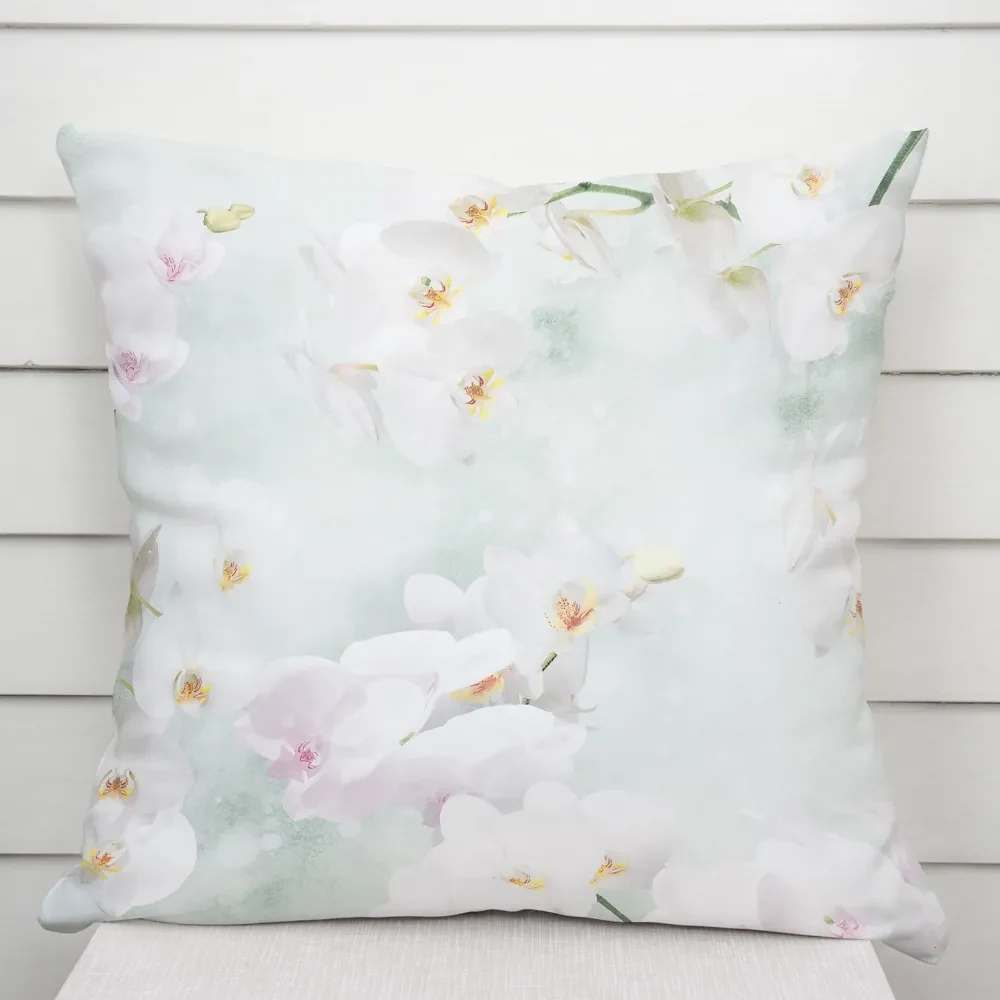 Biante Dekoračná obliečka na vankúš PM-019 Orchidey na svetlo zelenom 50 x 50 cm