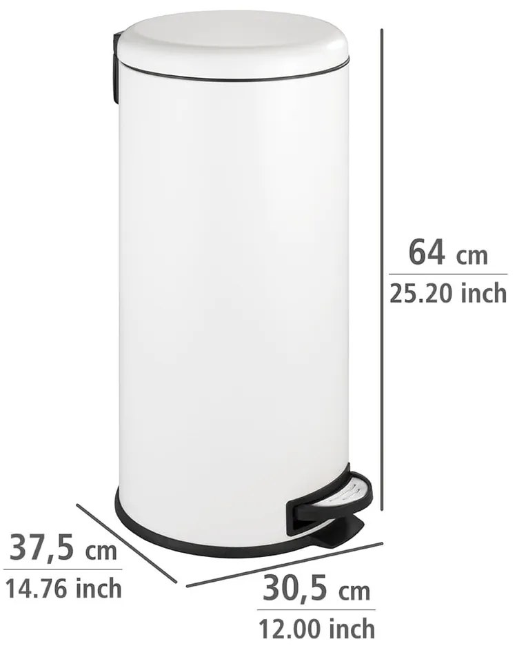 Biely nášľapný oceľový odpadkový kôš 30 l Leman – Wenko