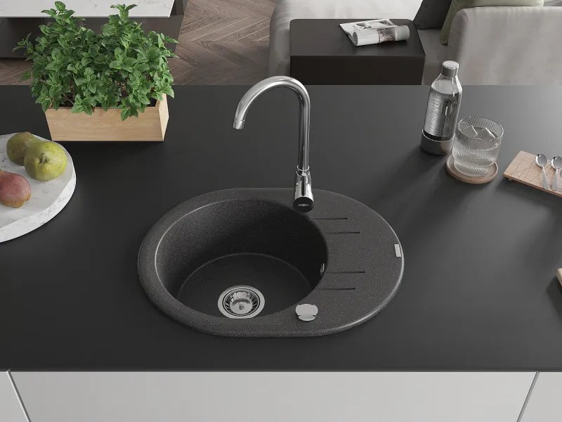Mexen Kevin, granitový drez 586x458x190 mm, 1-komorový, čierna škvrnitá, 6517581005-76