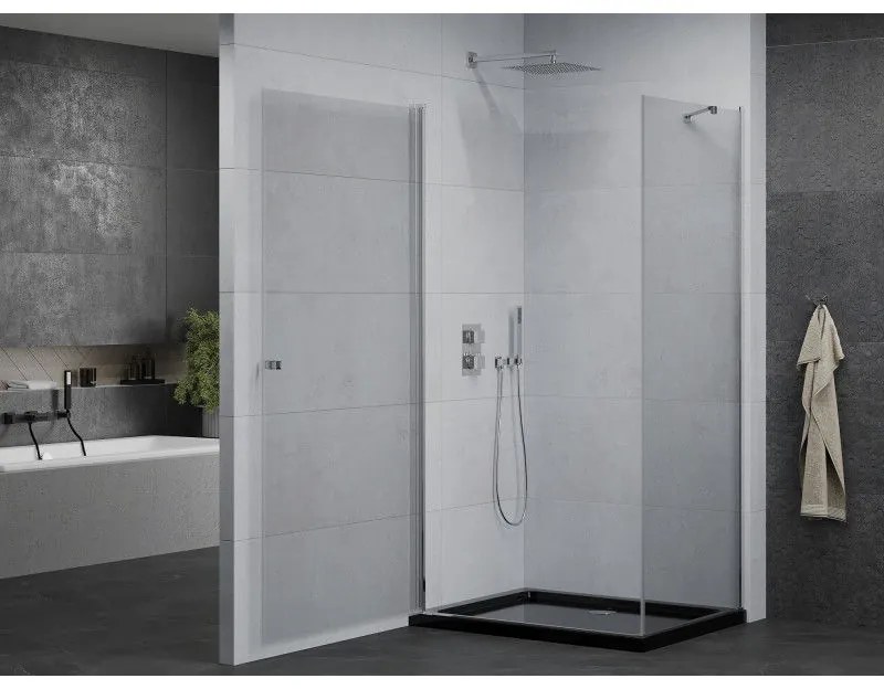Mexen Pretoria, sprchovací kút 100 (dvere) x 80 (stena) cm, 6mm číre sklo, chrómový profil + čierna sprchová vanička, 852-100-080-01-00-4070