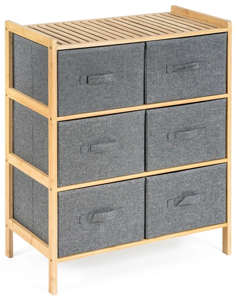 G21 Bambusová policová jednotka s košíkmi, 3police, sivá, 3 poschodia