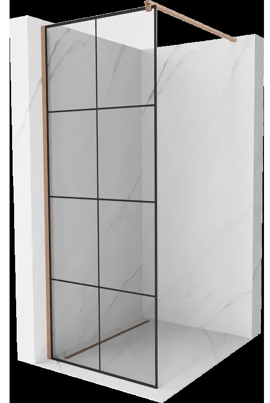 Mexen Kioto sprchová stena Walk-in 90 x 200 cm, čierny vzor 8 mm, brúsená meď - 800-090-101-65-77