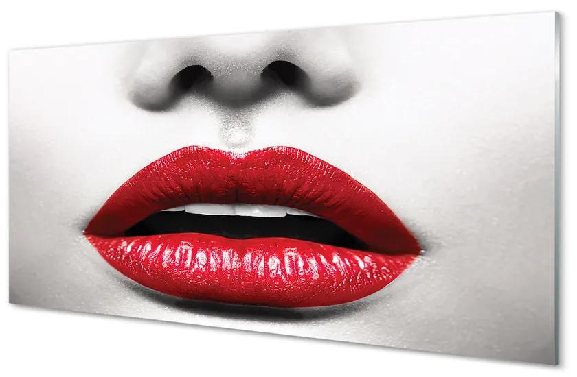 Obraz na skle Červené pery nos žena 125x50 cm