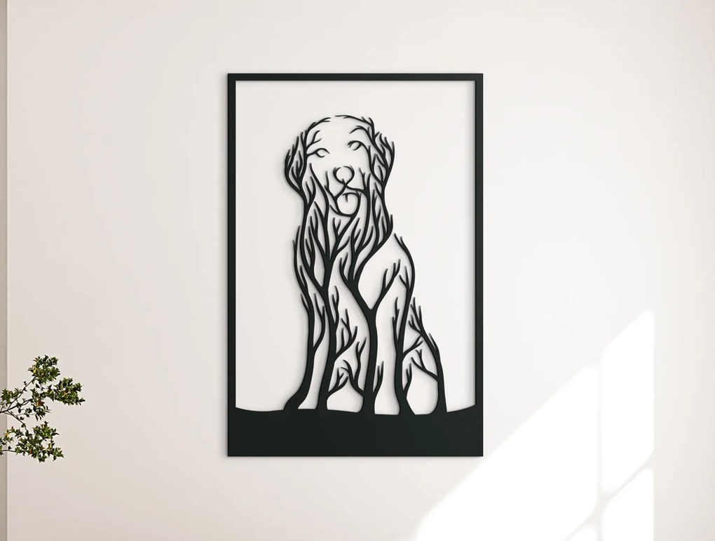 drevko Drevený obraz na stenu Pes a stromy Rozmer obrazu: 44,5 x 29,5 cm, Farba dekorácie: Čierna