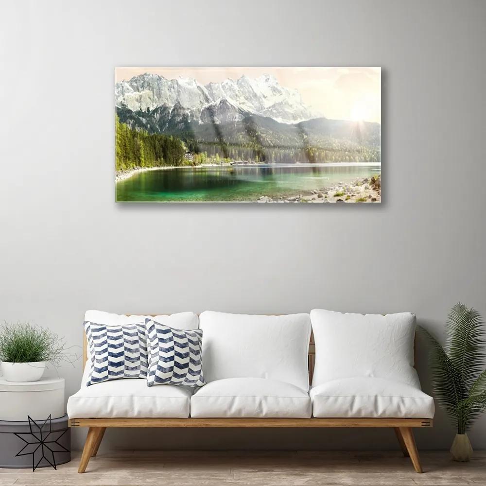 Skleneny obraz Hory les jazero príroda 140x70 cm
