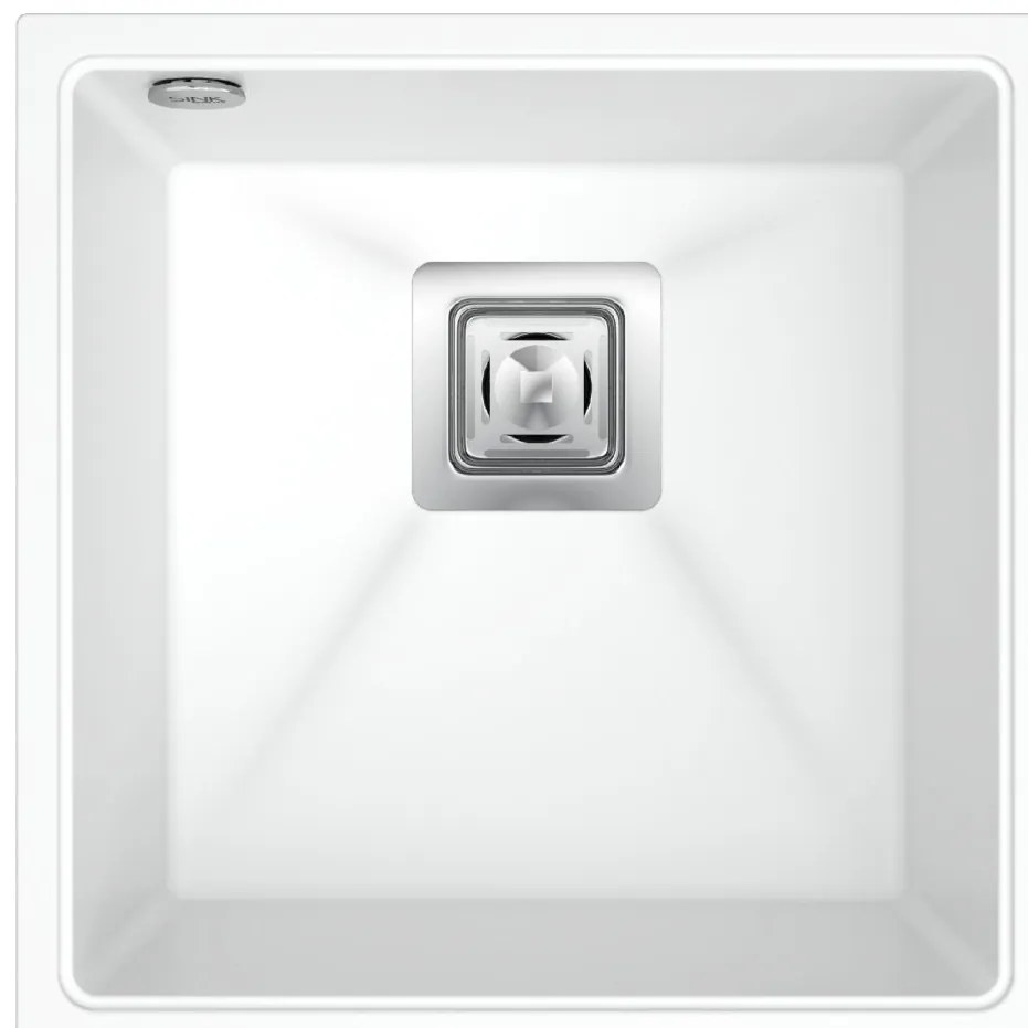 Sink Quality Argon 50, kuchynský granitový drez 420x420x225 mm + chrómový sifón, biela, SKQ-ARG.W.1KBO.50.X